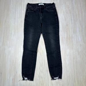 KanCan Black High Rise Ripped Fringe Chewed Hem Ankle Skinny Denim Jeans 7/27